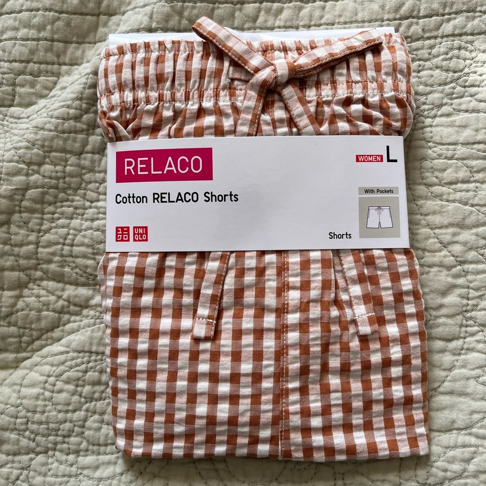 NWT Uniqlo Relaco cotton shorts gingham large